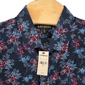 Express Men XL Hawaiian Shirt Button Up Floral Flower Short Sleeve Party Wedding